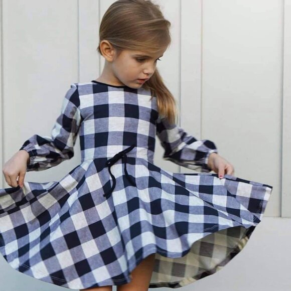 Girls Omi Jo Well Dressed Wolf Black Cream Buffalo Check Knit Twirl Dress size 6 - Picture 1 of 3